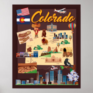 Poster Mapa dos desenhos animados de Colorado