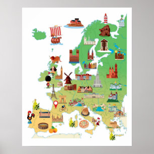 Poster Mapa dos desenhos animados de Europa