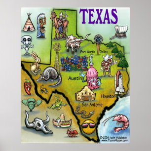 Poster Mapa dos desenhos animados de Texas