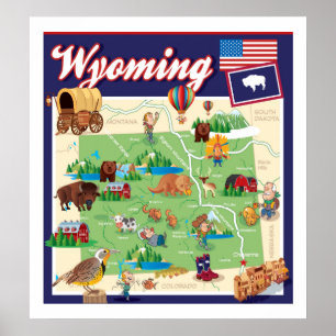 Poster Mapa dos desenhos animados de Wyoming
