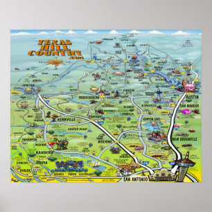 Pôster Mapa dos desenhos animados do país do monte de