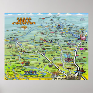 Pôster Mapa dos desenhos animados do país do monte de
