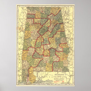 Poster Mapa dos distritos do Congresso de Vintage Alabama