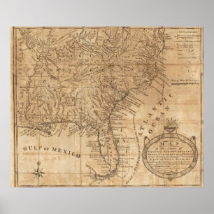 Pôster Mapa dos estados de Virgínia e de North Carolina