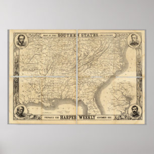 Pôster Mapa Dos Estados Do Sul