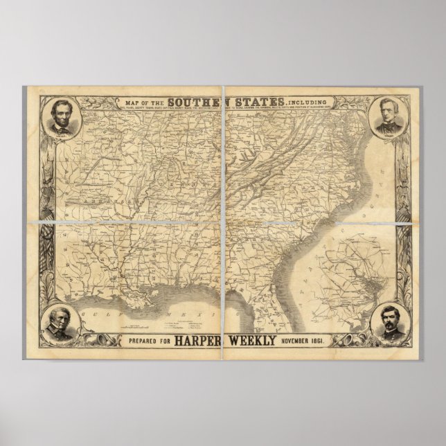 Pôster Mapa Dos Estados Do Sul (Frente)