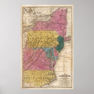 Pôster Mapa dos estados médios