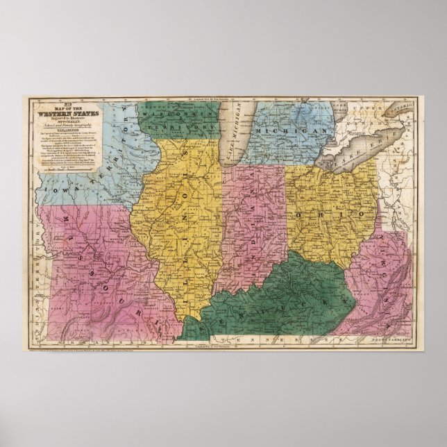 Pôster Mapa dos Estados Ocidentais (Frente)