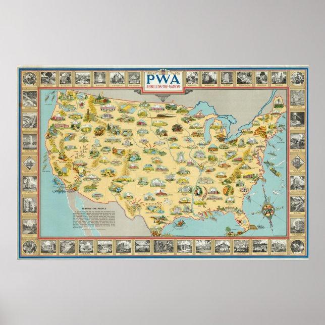 Pôster Mapa dos Estados Unidos (Frente)