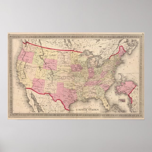 Pôster Mapa dos Estados Unidos 4 (Frente)