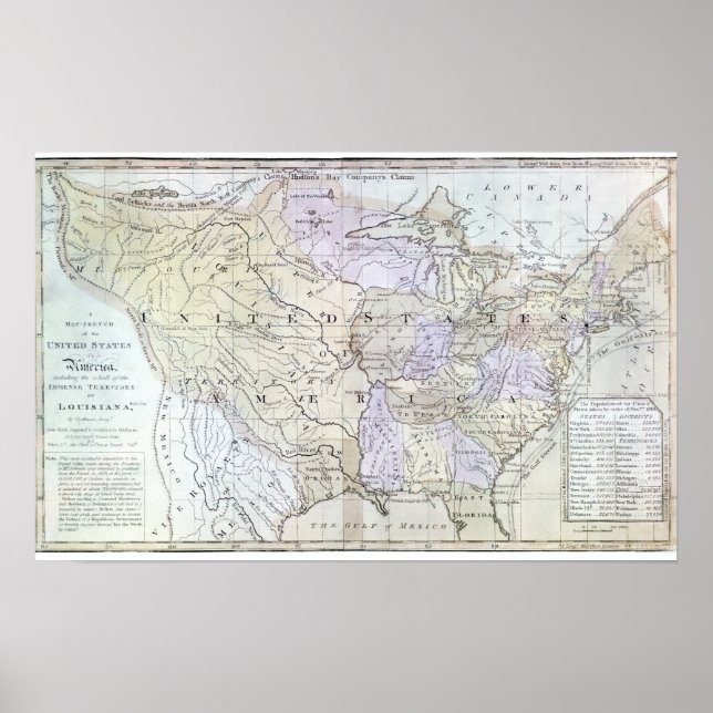Pôster MAPA DOS ESTADOS UNIDOS, c1812 (Frente)