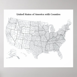 Pôster Mapa dos Estados Unidos com Contornos de Condados 