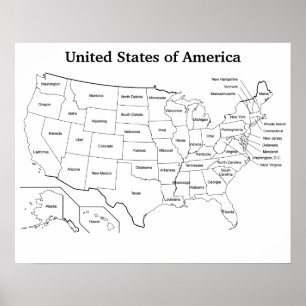 Poster Mapa dos Estados Unidos com Nomes dos Estados