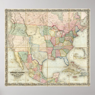 Poster Mapa dos Estados Unidos da América
