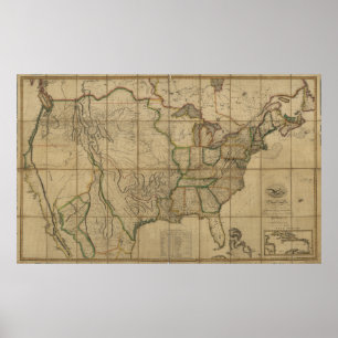 Pôster Mapa dos Estados Unidos da América (1818)