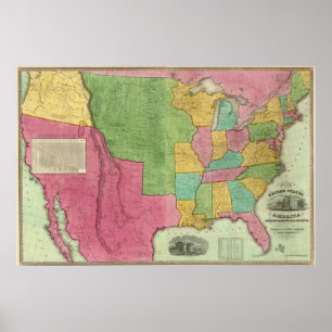 Poster Mapa dos Estados Unidos da América 1833