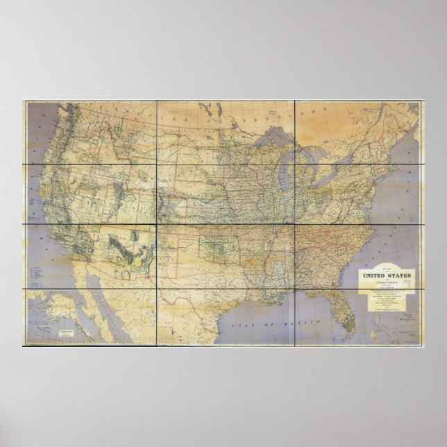 Pôster Mapa dos Estados Unidos da América em 1873 (Frente)