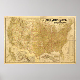 Pôster Mapa dos Estados Unidos da América em 1901