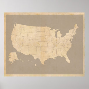 Pôster Mapa dos Estados Unidos do vintage
