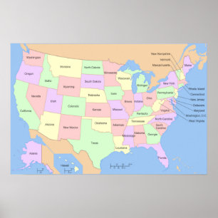Poster Mapa dos Estados Unidos dos EUA