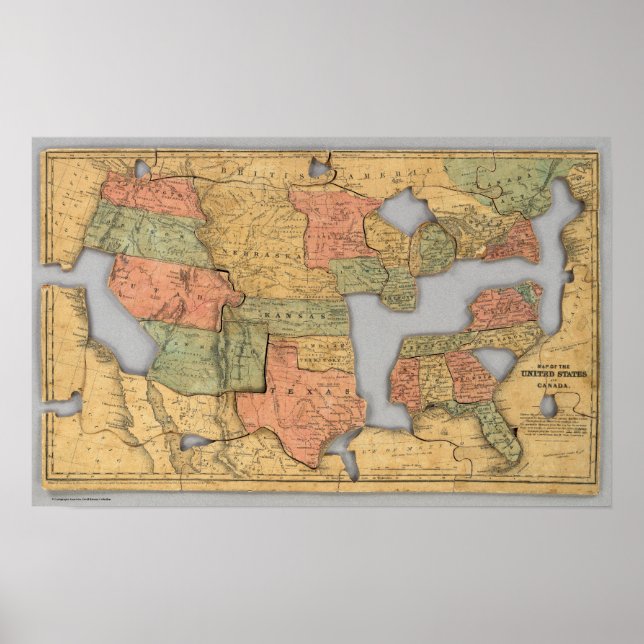 Poster Mapa dos Estados Unidos e do Canadá (Frente)