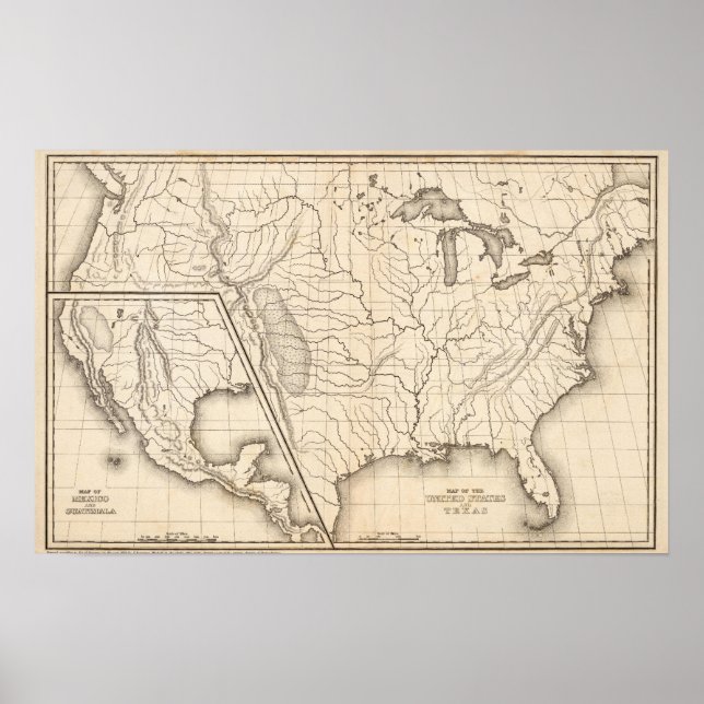 Pôster Mapa dos Estados Unidos e do Texas (Frente)