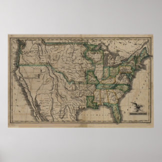 Pôster Mapa dos Estados Unidos em 1823