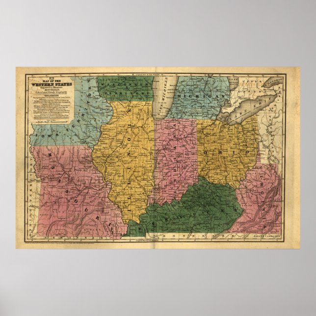 Pôster Mapa dos Estados Unidos Ocidentais em 1839 (nessa  (Frente)