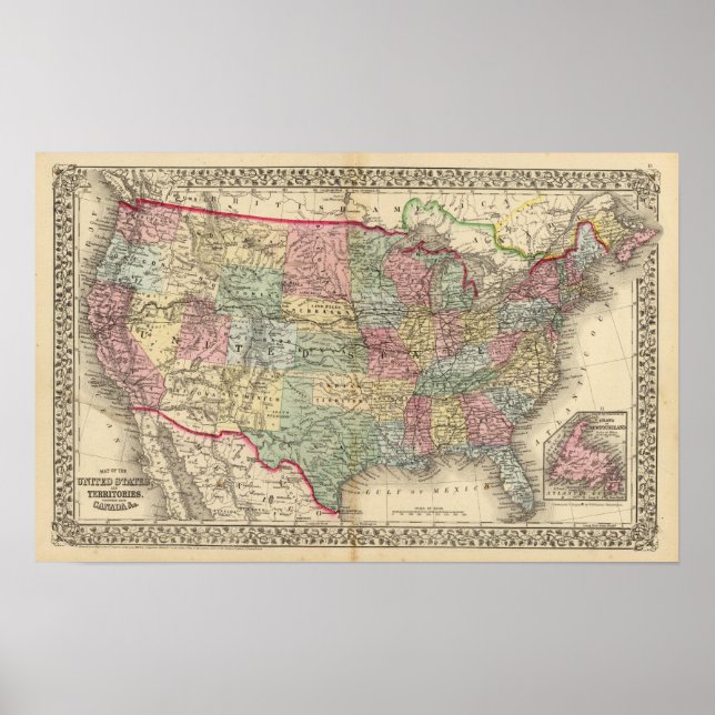 Pôster Mapa dos Estados Unidos por Mitchell (Frente)