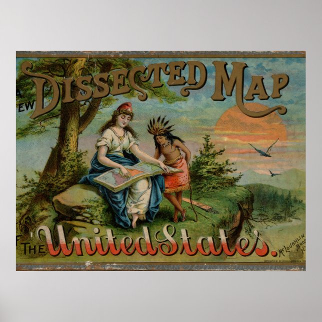 Poster Mapa dos Estados Unidos, Vintage (Frente)