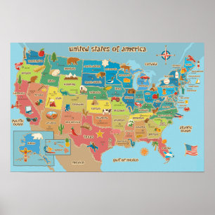 Poster Mapa dos EUA para Crianças