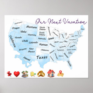 Poster Mapa dos EUA Personalizar Personalizado