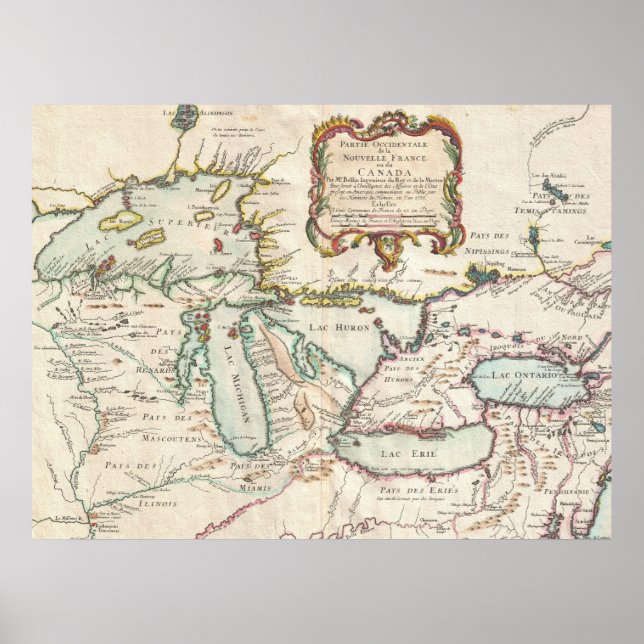 Poster Mapa dos Excelentes franceses do Vintage (Frente)