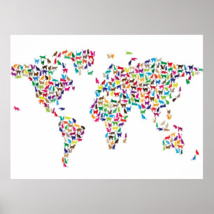 Pôster Mapa dos Gatos do Mapa Mundial
