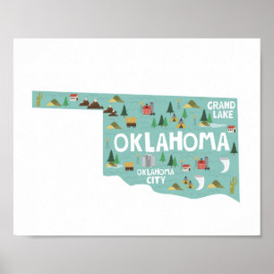 Poster Mapa dos marcos do ícone de Oklahoma