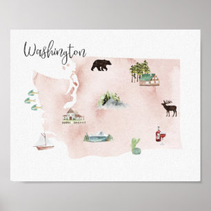 Poster Mapa dos marcos do Wanderlust de Washington