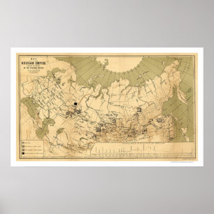 Poster Mapa dos metais Preciosos do Império Russo 1890