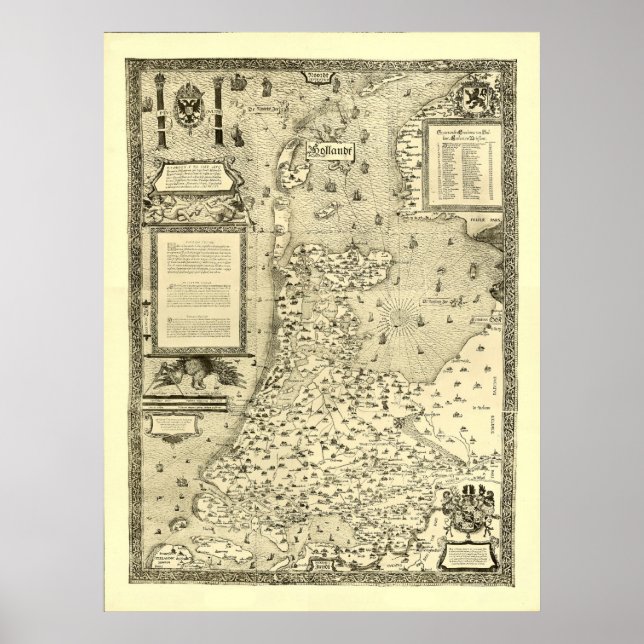 Pôster Mapa dos Países Baixos por Jacob van Deventer (Frente)