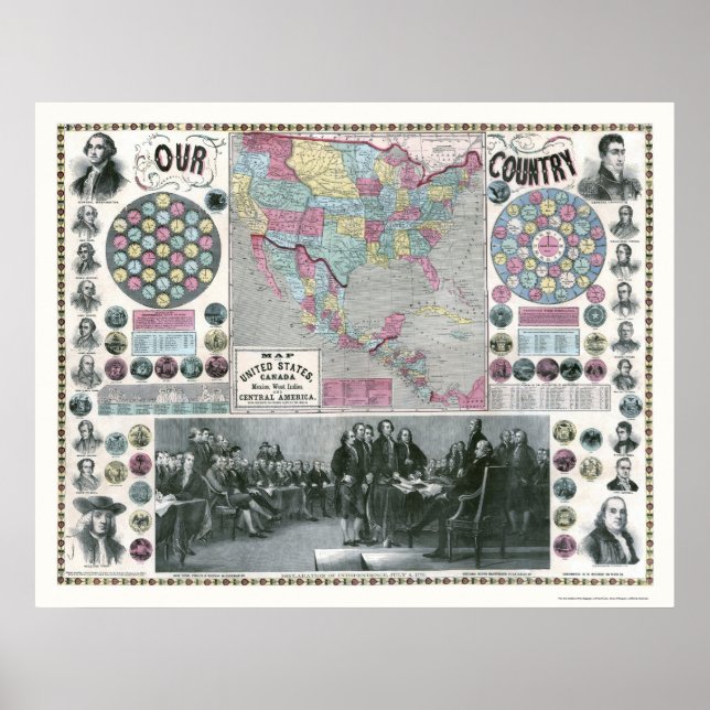 Pôster Mapa dos Presidentes dos Estados Unidos - 1859 (Frente)