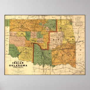 Pôster Mapa dos Territórios Indianos e de Oklahoma em 189