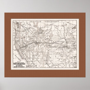 Pôster Mapa dos &Trans RR pacífico de W. Estado, 1867 -