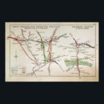 Pôster Mapa dos transportes de Londres, c.1915<br><div class="desc">Mapa de Transportes da English School de Londres,  c.1915,  localizado numa Coleção Privada. O mapa dos Transportes de Londres,  c.1915,  foi criado por volta do século XIX.</div>