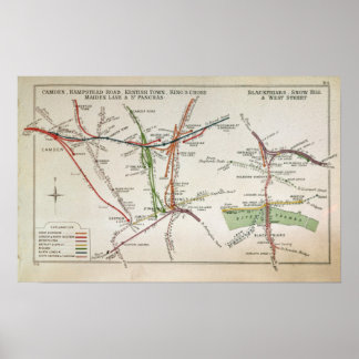 Pôster Mapa dos transportes de Londres, c.1915