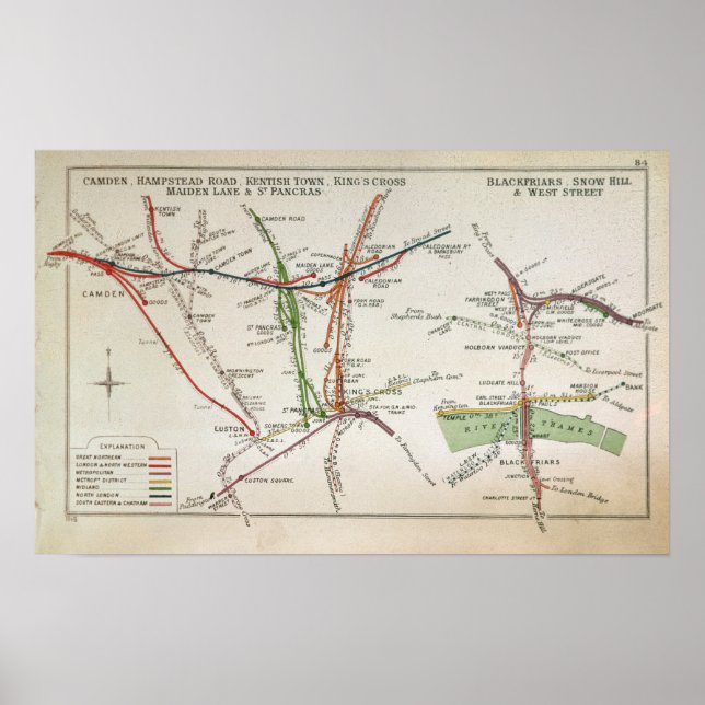 Pôster Mapa dos transportes de Londres, c.1915 (Frente)