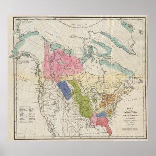 Poster Mapa dos tribos indianos de America do Norte