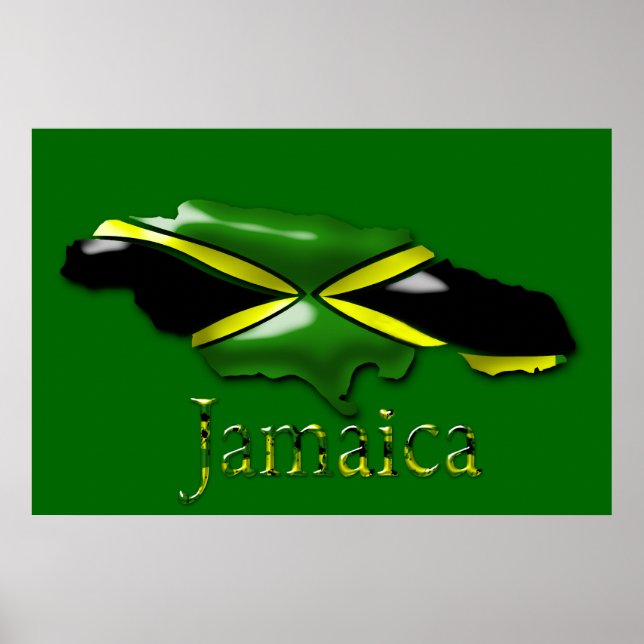 Pôster Mapa Dourado Amarelo Verde Preto 3D Da Jamaica Pos (Frente)