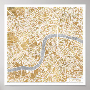 Pôster Mapa dourado da cidade de Londres
