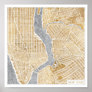 Poster Mapa Dourado da Cidade de Nova York