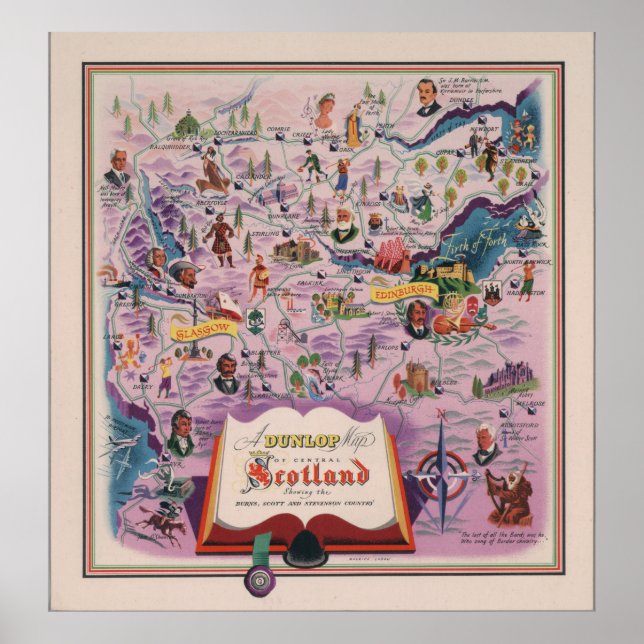 Poster Mapa Dunlop da Escócia Central (Frente)