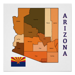 Pôster Mapa e bandeira da arizona
